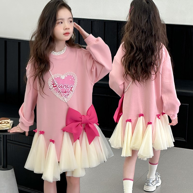 女童春装连衣裙2025新款洋气儿童公主裙春秋季女孩裙子大童卫衣裙