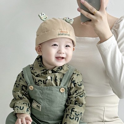 婴儿帽子春秋薄款韩版超萌幼儿男童地主帽秋季小月龄男宝宝瓜皮帽