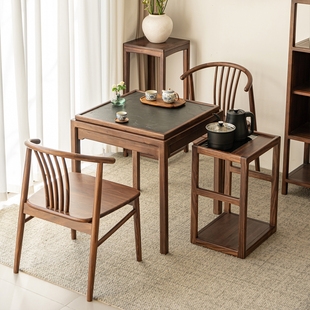 鹿角森林乌金木实木新中式 阳台茶桌椅组合家用小户型茶台岩板收纳