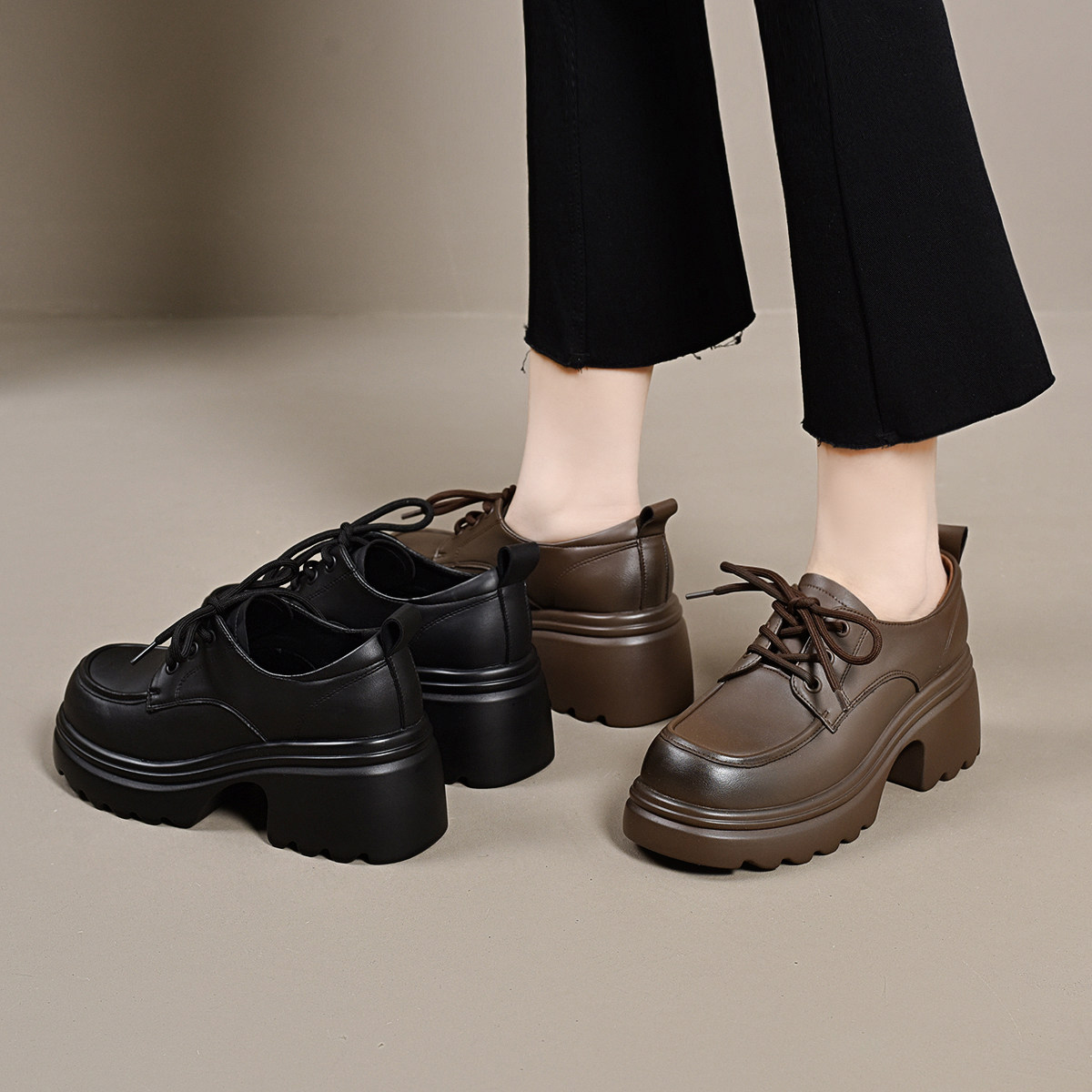 6955乐福鞋米白新款系鞋带厚底增高单鞋女鞋爆款单里时尚百搭黑色,女鞋,乐福鞋（豆豆鞋）,淘宝优惠券,粉丝福利购,淘宝优惠卷