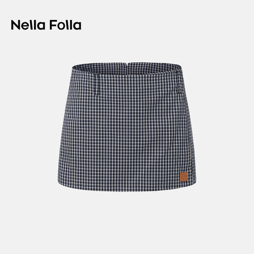 Nella Folla 裙裤学院风格纹半身裙女低腰格子女装短款复古