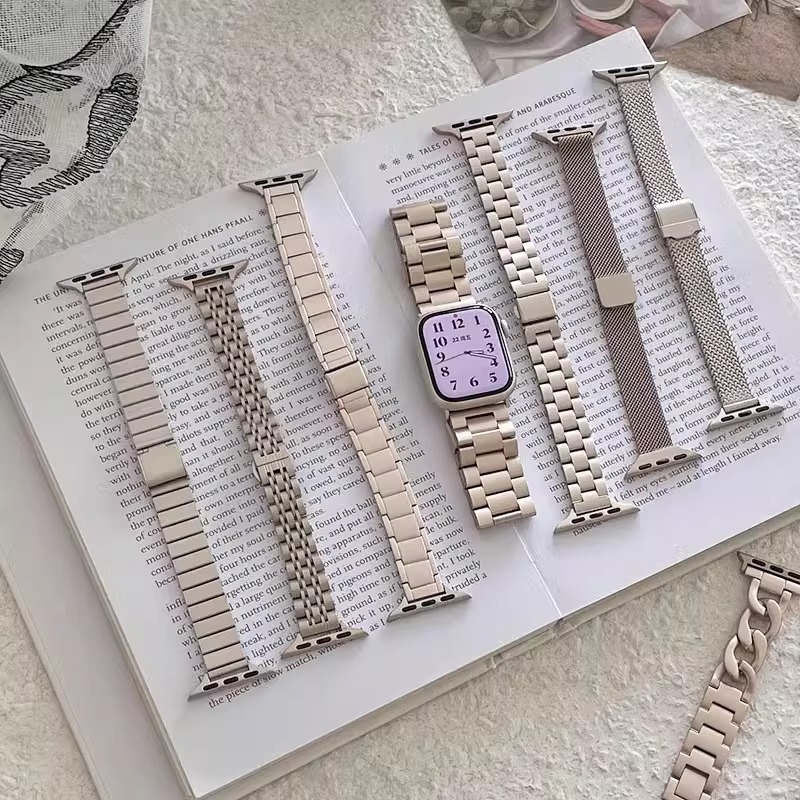 星光色系列AppleWatchs10苹果手表s9表带s8不锈钢磁吸新款金属细款适用iWatch9876小众SE女款夏Ultra腕带合集