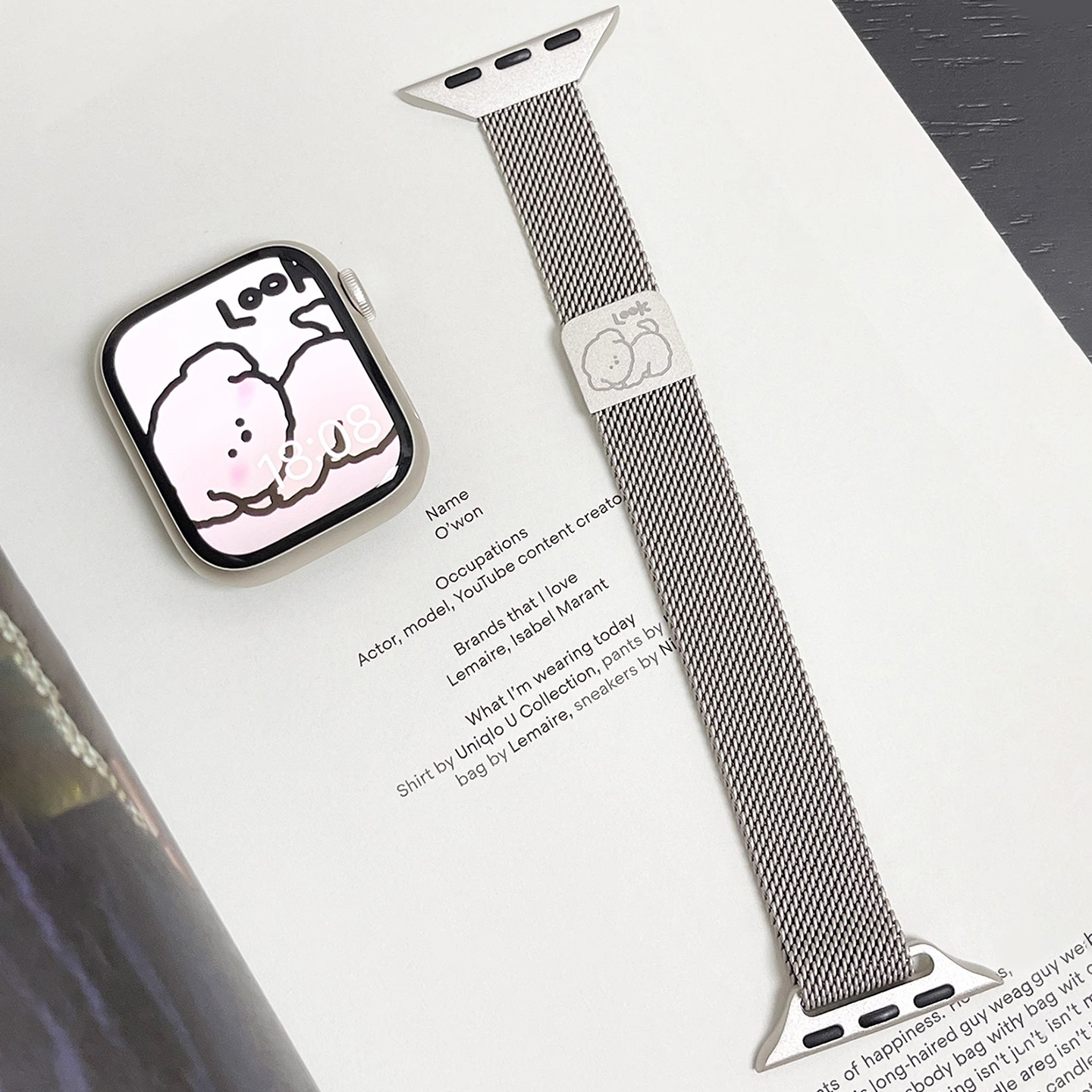 适用于苹果手表表带iwatchs10细款米兰尼斯磁吸applewatchs9/s8情侣可爱KT猫se金属手表带Ultra2夏季女款腕带