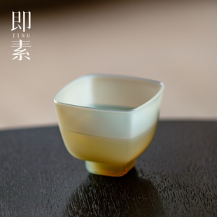 简约玻璃主人杯高颜值品茗杯单杯 即素高档冰玉四方茶杯纯手工日式