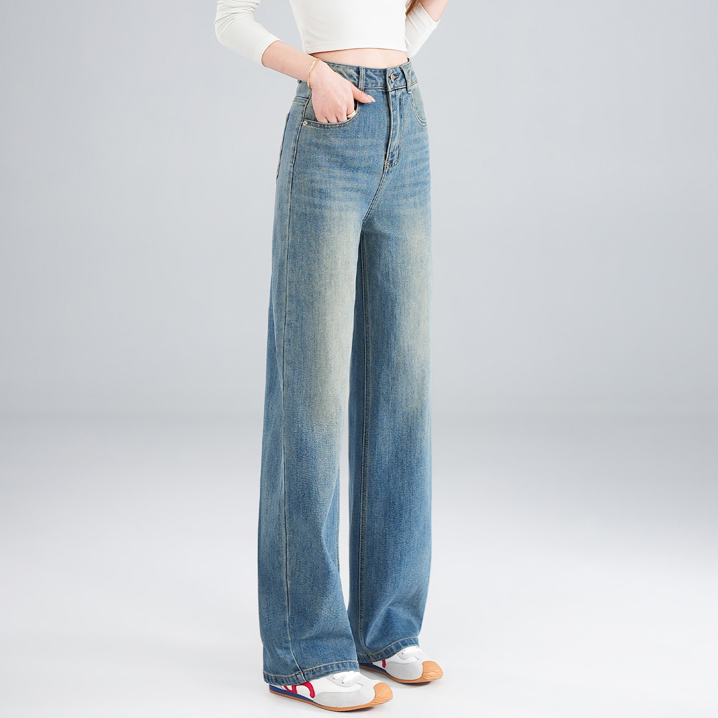 春秋新款弯刀牛仔休闲裤子女高腰宽松显瘦简约时尚百搭阔腿长裤,女装/女士精品,牛仔裤,淘宝优惠券,粉丝福利购,淘宝优惠卷