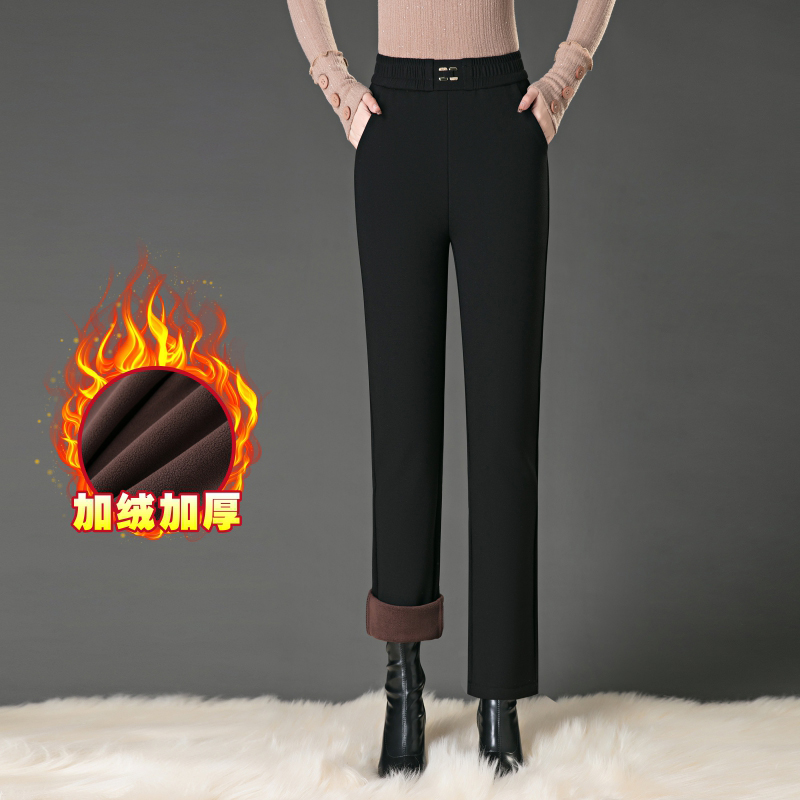 秋冬加绒针织小直筒休闲裤子女