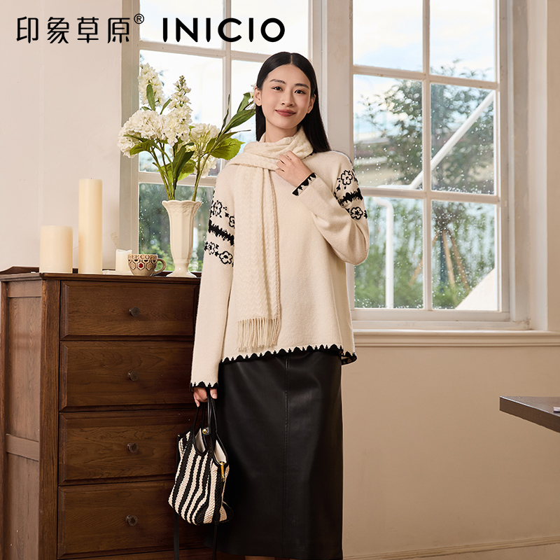 印象草原山羊绒针织圆领女套衫