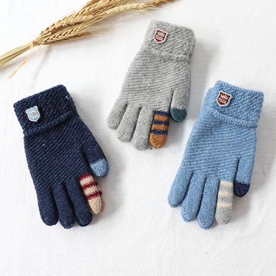儿童手套秋冬季薄款五指男童男孩小学生写字保暖防风防寒防冻毛线