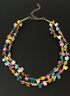 Vintage古着 Bohemian colored shell beaded necklace项链