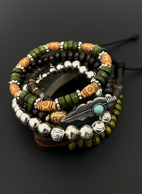 Vintage古着 Bohemian feather beaded bracelet set手链套装