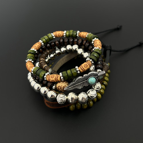 Vintage古着 Bohemian feather beaded bracelet set手链套装