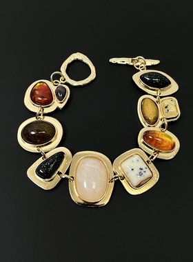 Vintage古着Bohemian exaggerated amber geometric bracelet手链