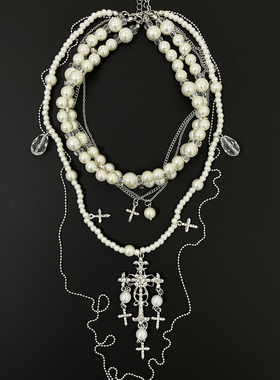 Vintage古着 Baroque pearl cross tassel项链