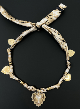 Vintage古着 Leopard silk scarf gold love brand necklace