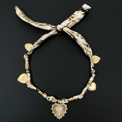 Vintage古着 Leopard silk scarf gold love brand necklace