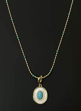 Vintage古着 Fritillaria round necklace项链