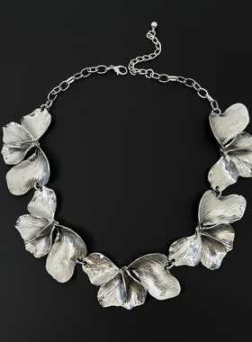 Vintage古着 Silver metal petal necklace项链