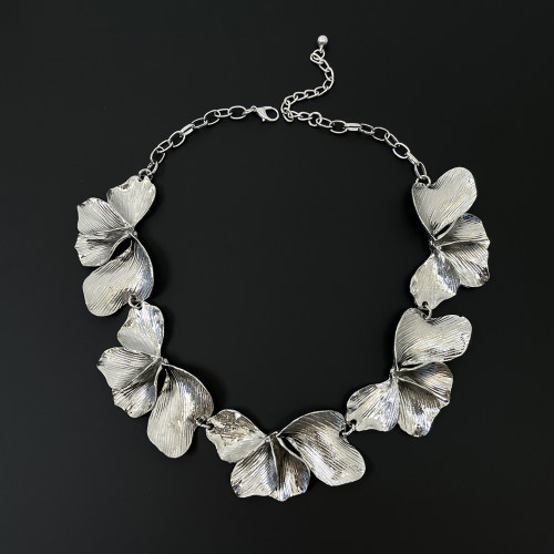 Vintage古着 Silver metal petal necklace项链