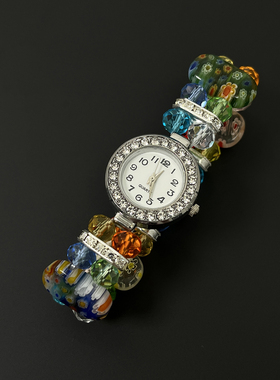 Vintage古着 Colored glass watch bracelet手链