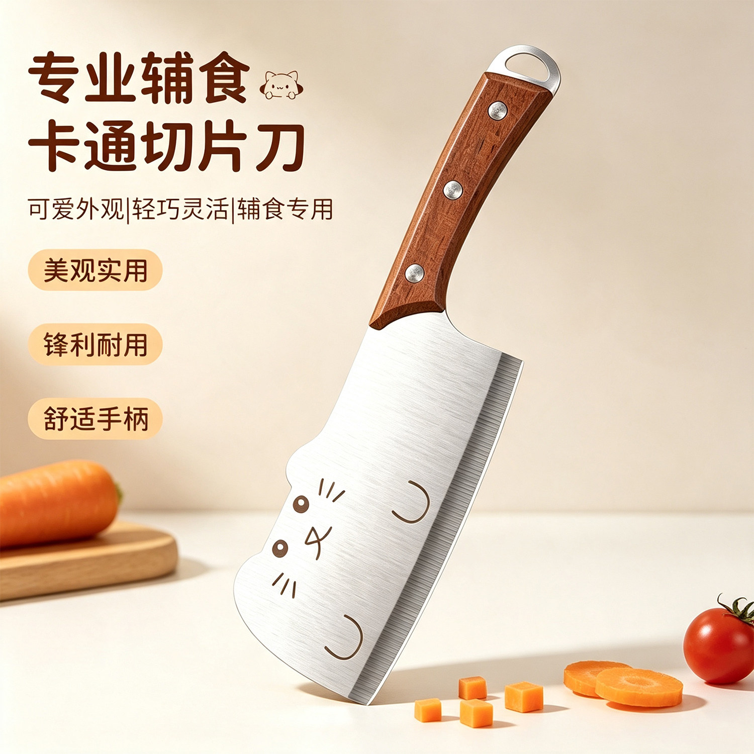 卡通菜刀厨房切片刀不锈钢女士刀