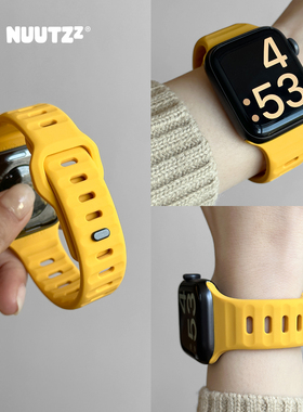 NUUTZz秋冬新款黄色运动硅胶iwatch手表带适用苹果s11手表表带applewatch男女s10高级ultra创意49mm夏se透气