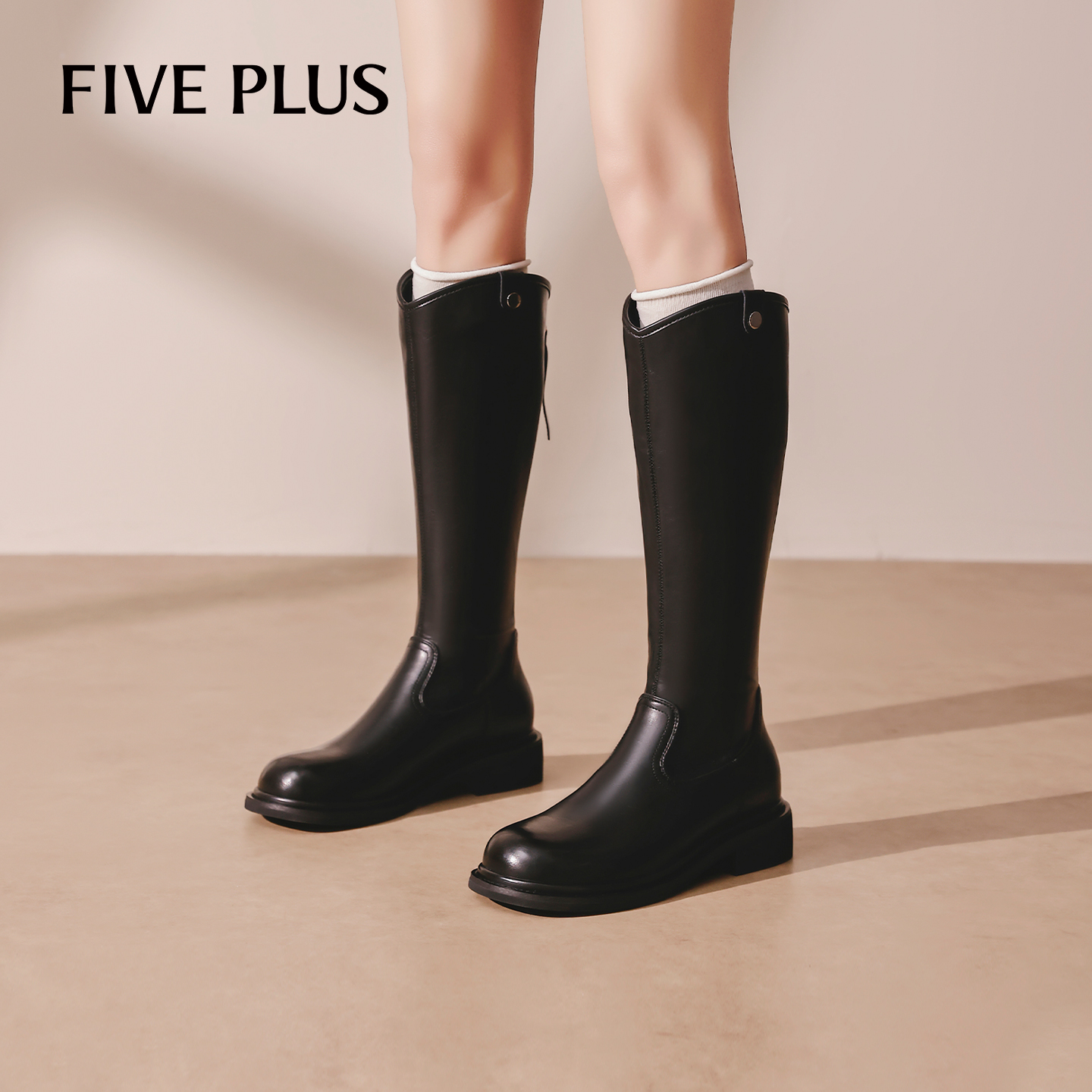 FIVEPLUS靴子长筒靴女低跟