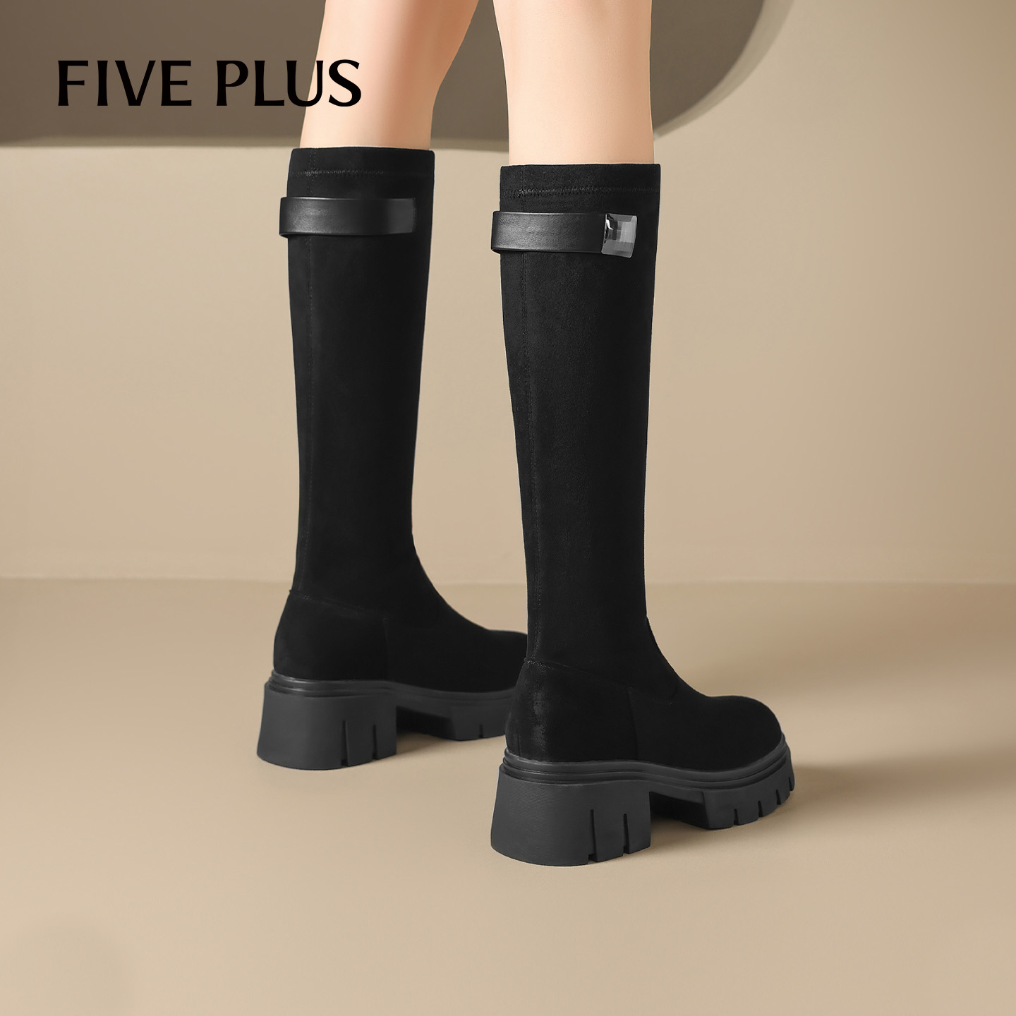 FIVEPLUS厚底长筒靴弹力靴