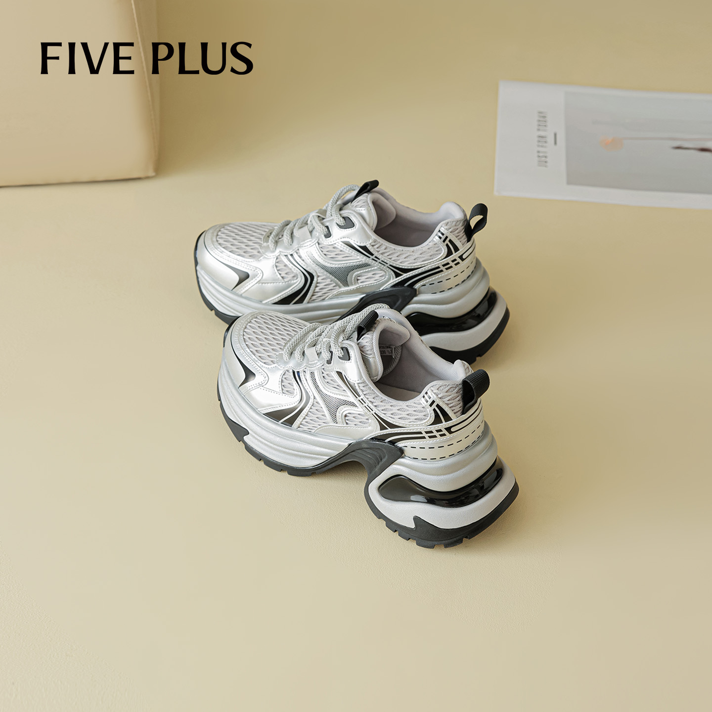 FIVEPLUS银色厚底老爹鞋