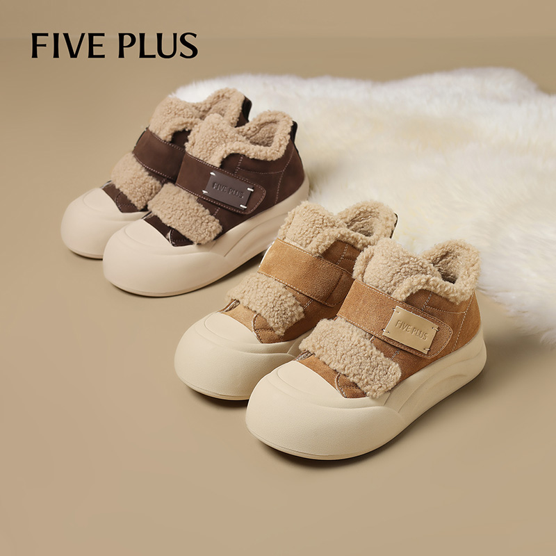 FIVEPLUS羊羔毛魔术贴棉鞋女