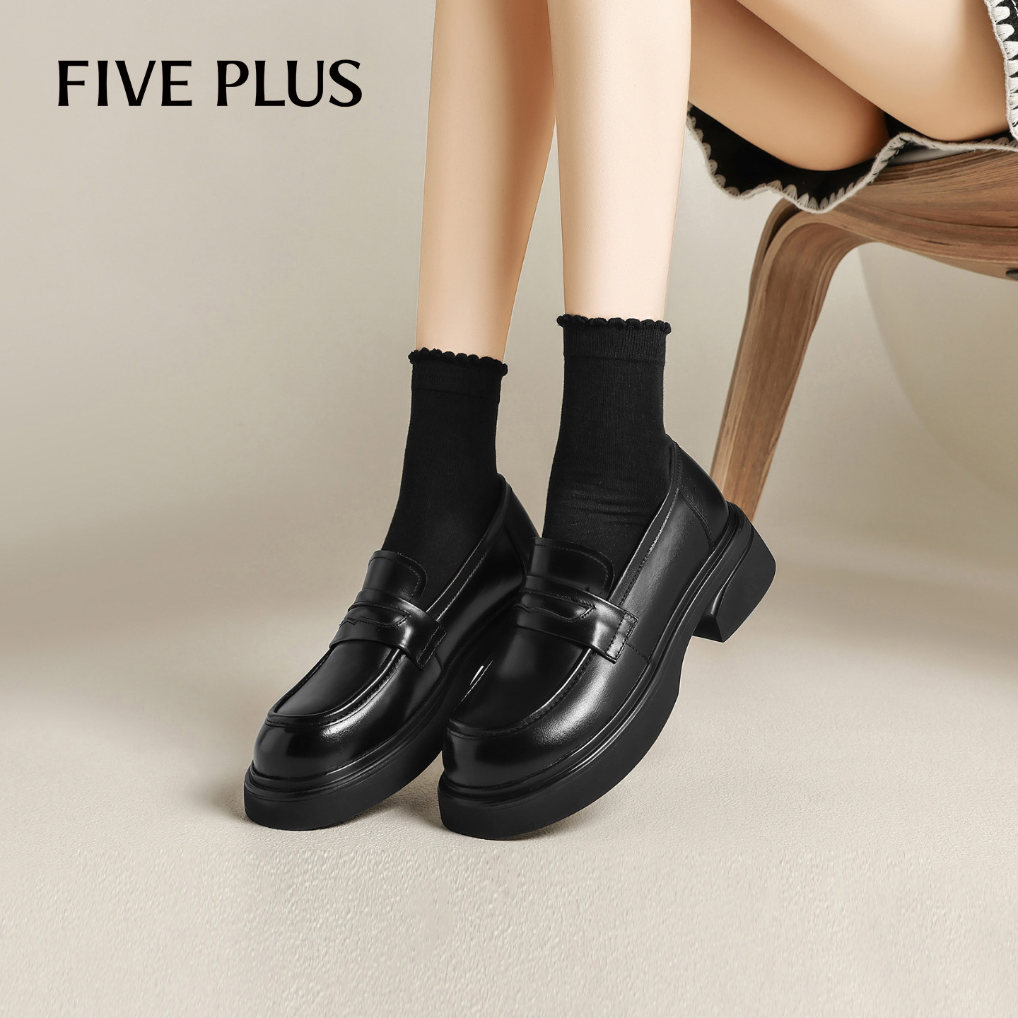 FIVEPLUS【头层牛皮】乐福鞋女