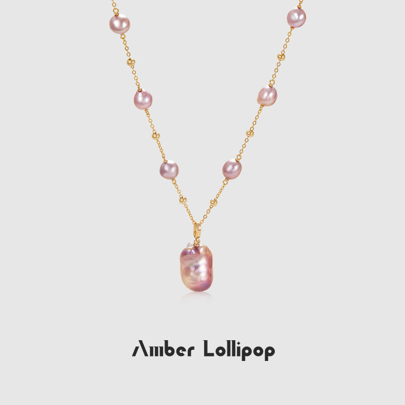 天然紫色珍珠项链女小众轻奢