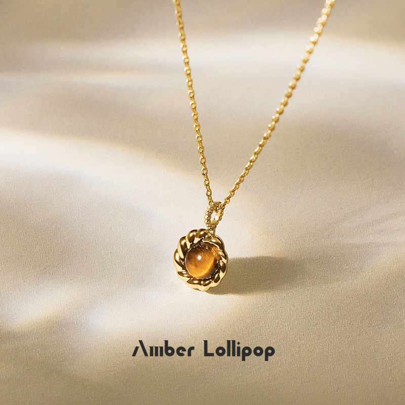 虎眼石项链女天然石吊坠锁骨链