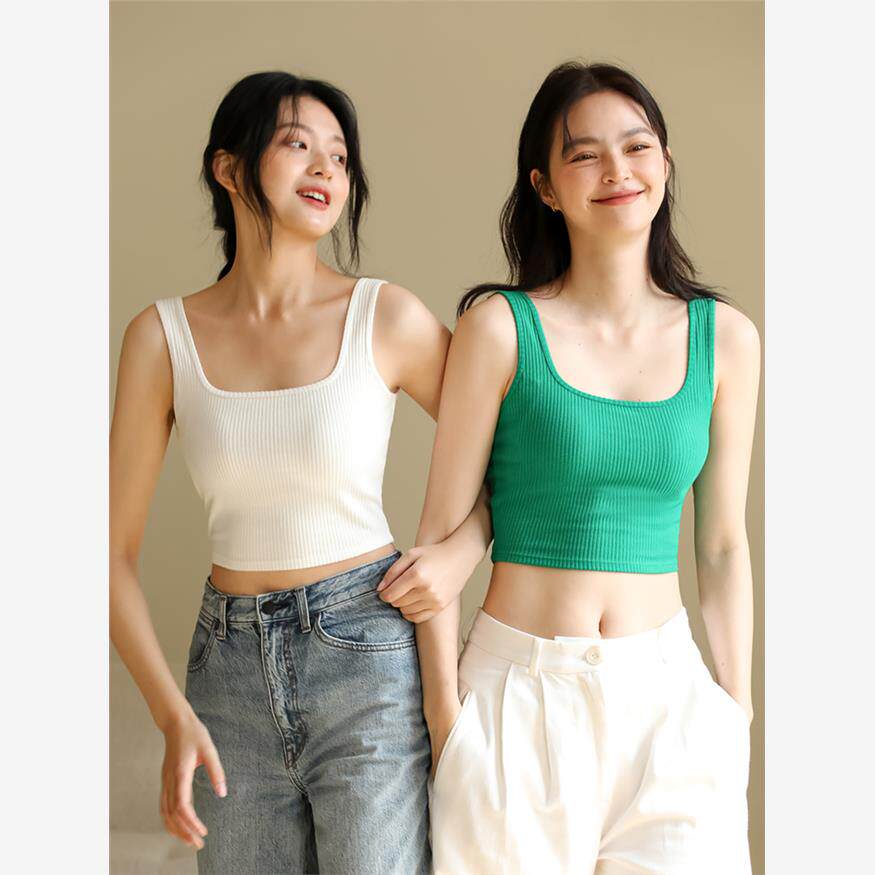 亲夫日记美背背心文胸一体无袖性感上衣夏季条纹带胸垫女外穿吊带