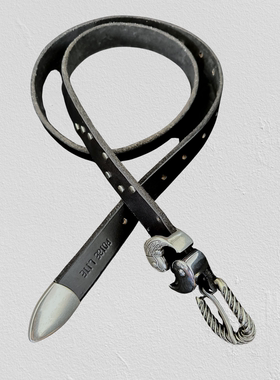 POISE LITE25FW做旧镀银剑形意大利甩纹头层牛皮皮带通勤金属皮带