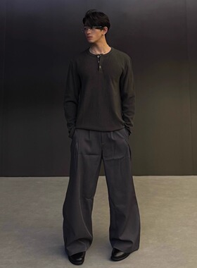 POISELITE25FW双褶立体复合A字西裤宽松休闲裤长裤阔腿裤