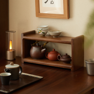 桌面收纳架实木双层水杯置物架家用茶具水杯杂物多功能整理储物架