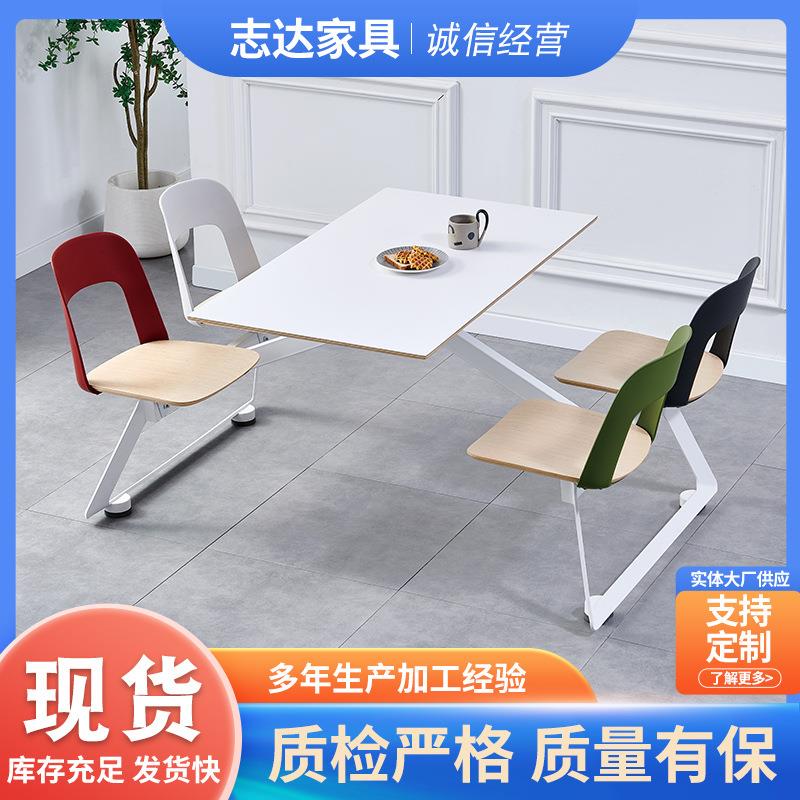 现货不锈钢餐桌学校学生食堂餐厅员工职工连体快餐桌折叠餐桌椅