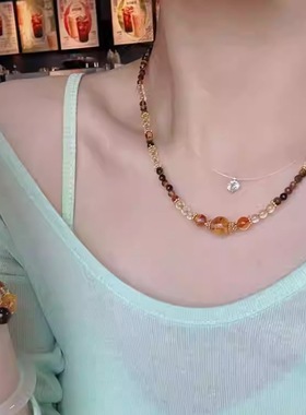 天然黄水晶金霸项链女链项饰礼物