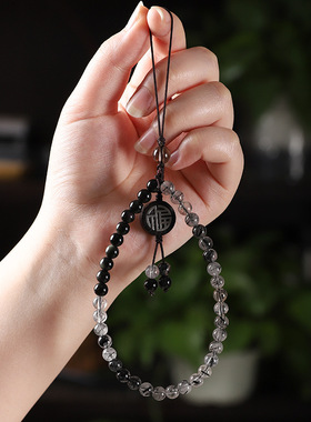 黑发晶手机挂绳高端串珠手机链