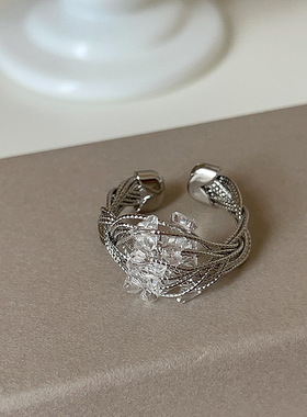 缠绕水晶开口戒指女轻奢独特个性