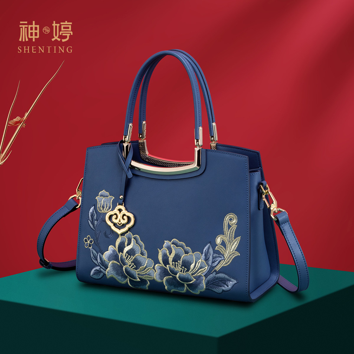 神婷苏绣国风真皮妈妈包包女款刺绣中年婆婆生日手提包送老婆礼物