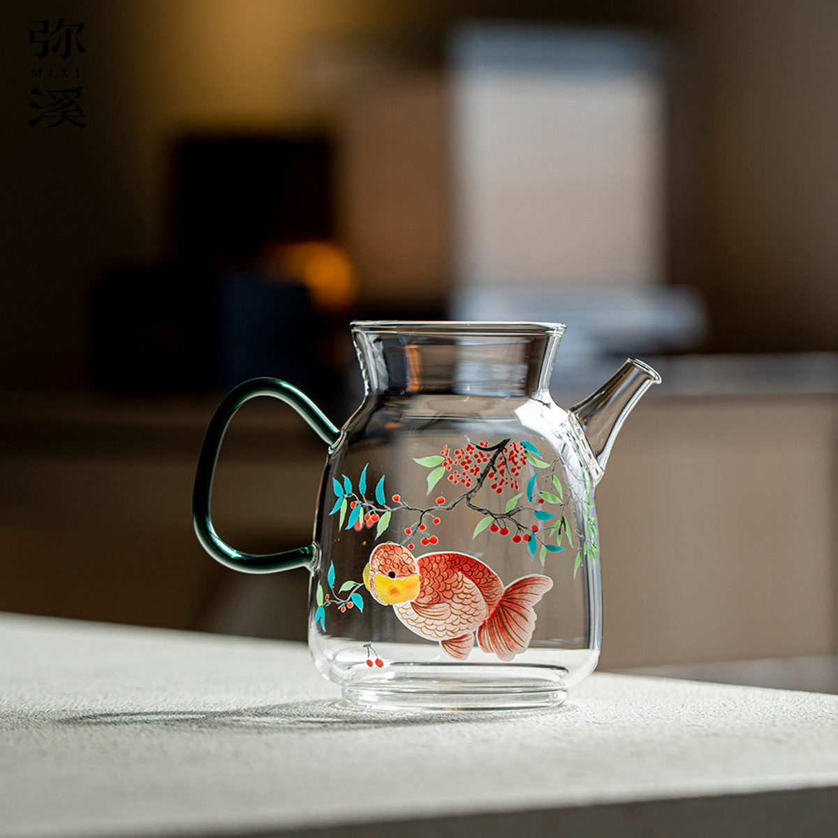 弥溪中式樱桃兰寿泡茶壶家用女士高档泡茶器茶具高硼硅玻璃手把壶图片