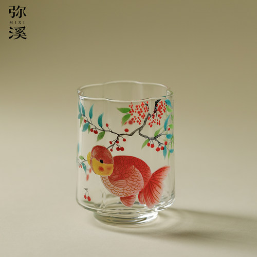 弥溪樱桃兰寿海棠单杯家用高硼硅玻璃茶杯高档喝茶杯子茶具不烫手