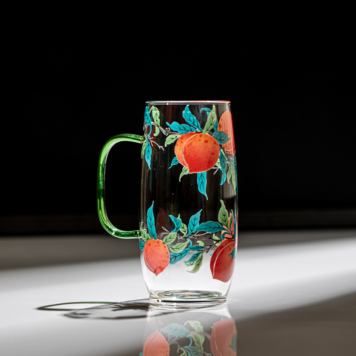 弥溪中式高档福满仙桃绿茶杯家用高硼硅玻璃水杯加厚透明功夫茶具