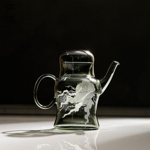 弥溪月潋水母星遥壶家用高级烟灰壶高硼硅玻璃壶耐热泡茶壶手把壶