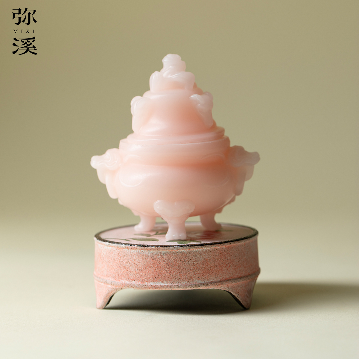 弥溪新中式粉晶双耳炉香薰蜡烛家用仿古香炉高档香薰炉高颜值香氛