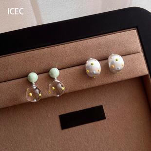 春夏氛围感彩色波点圆球耳钉精致甜美小清新文艺气质大气拉丝耳饰