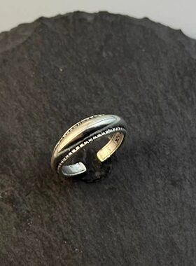 极简颗粒边开口素圈戒指潮流时尚