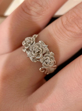 中古Vintage玫瑰花戒指精致小众