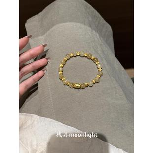 新中式 轻奢复古高级感气质显白猫眼手链女 金色法棍猫手串2025新款